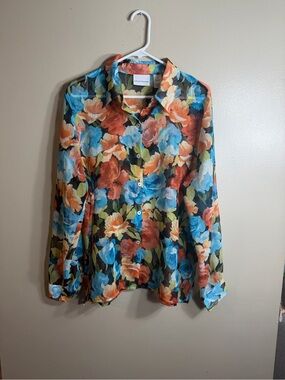 Alfred Dunner Watercolor Floral Sheer Blouse | Size 14
